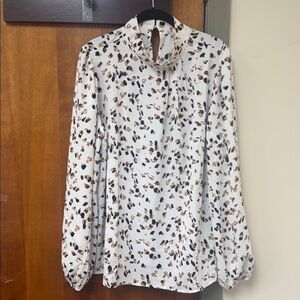 White Blouse with Leaf Print